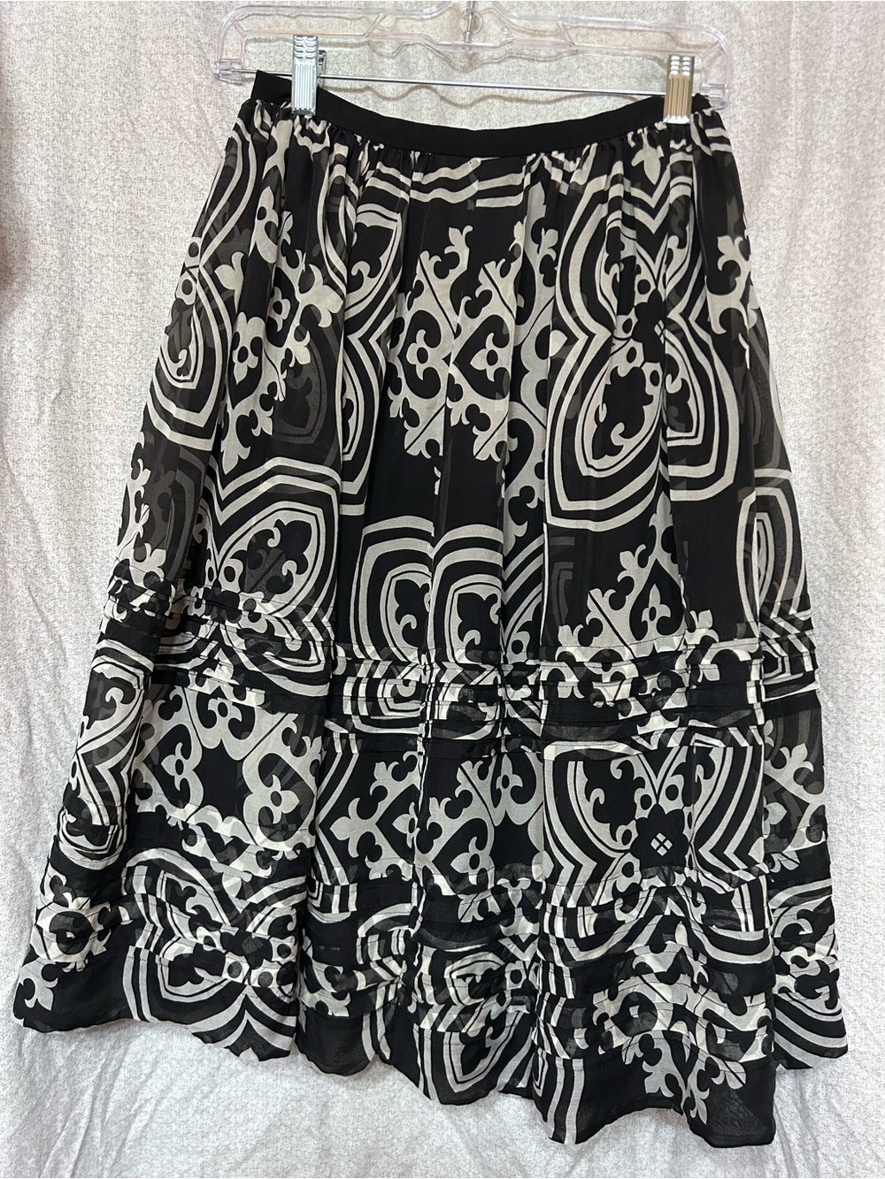 J. Crew Black and cream A-Line Patterned Skirt